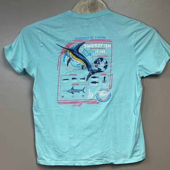 Columbia Mens PFG Short Sleeve Blue/Teal Shirt L Teal‎ Logo Elements of Fishing - Picture 2 of 6
